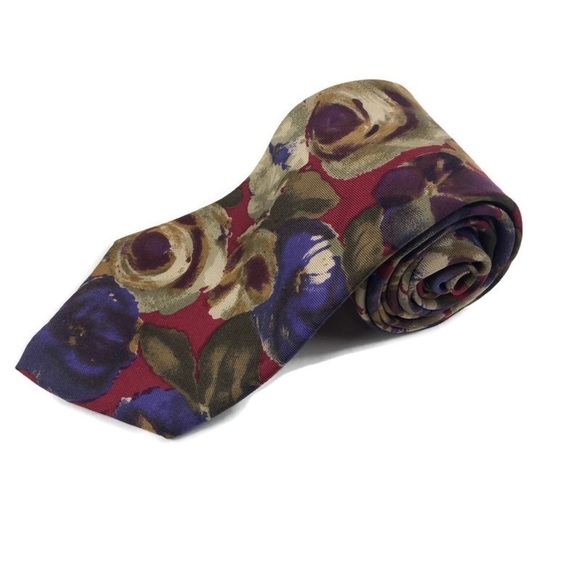 Enrico Guccini Mens Tie, Tan Red Blue Silk Italy - Picture 1 of 6